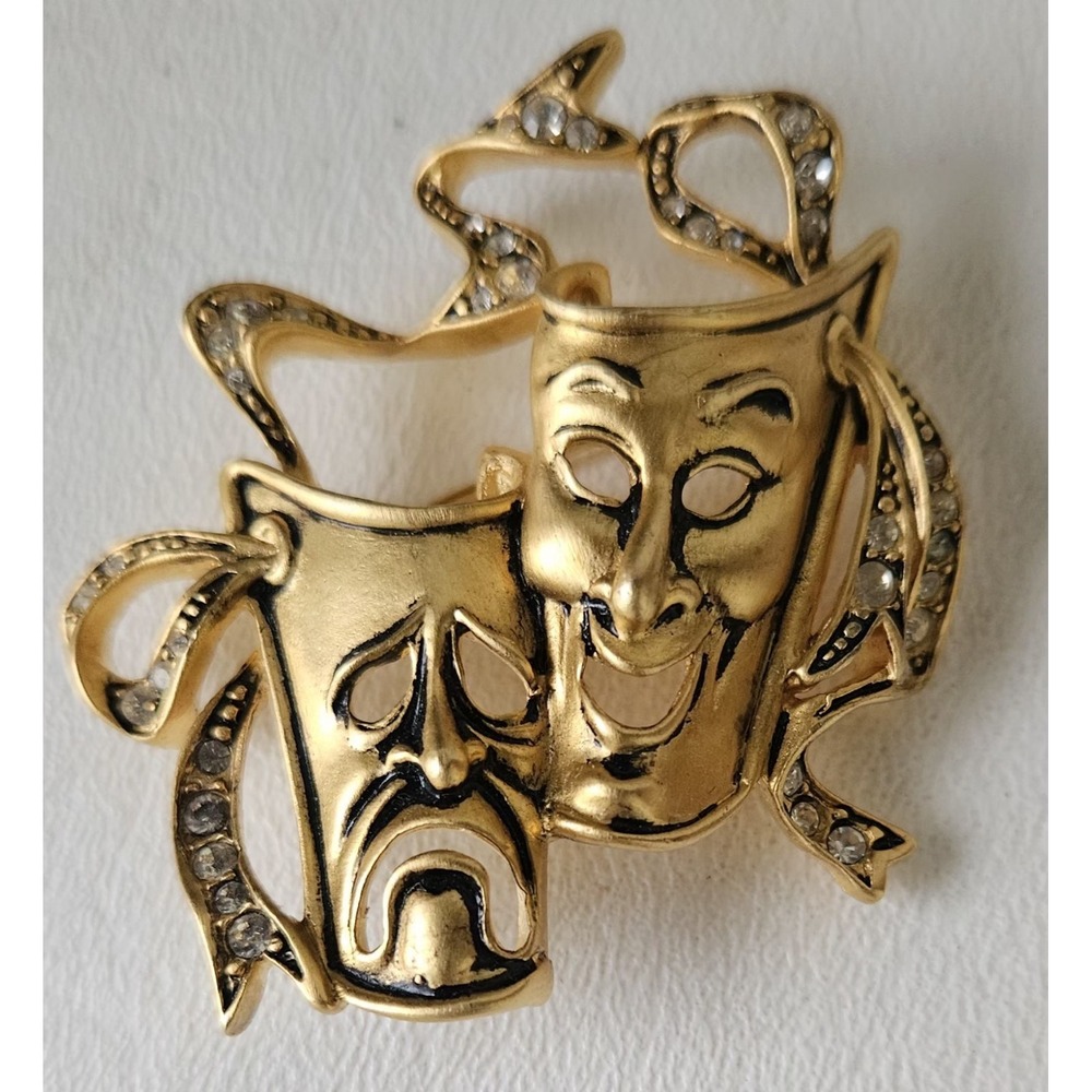 Rare Vintage Bob Mackie Comedy Tragedy Mask Brooch